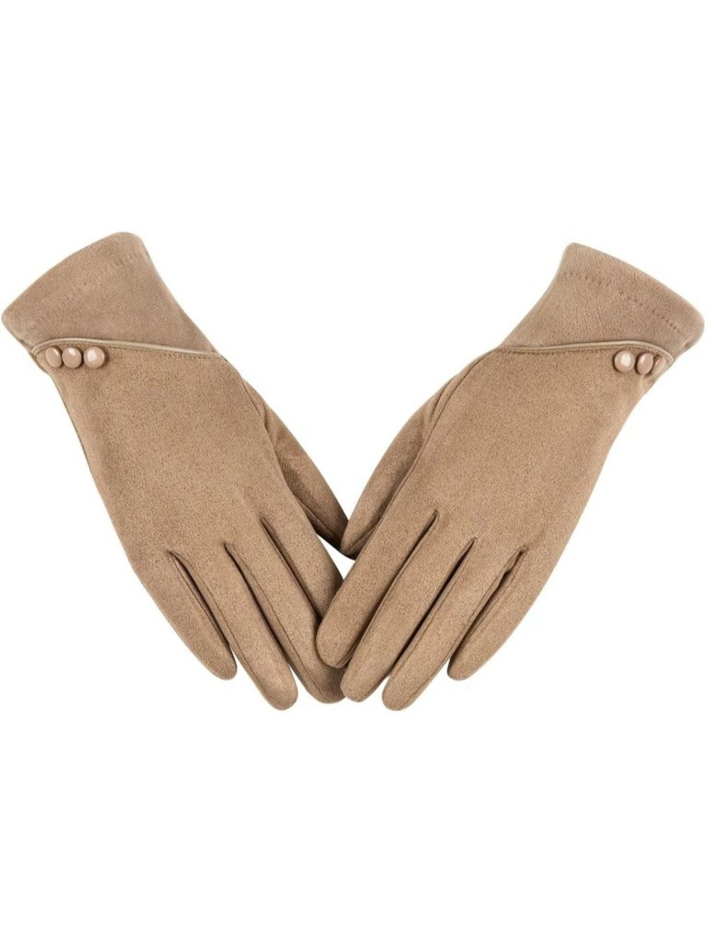 Women Khaki Sensitive Touch Screen Texting Fingers Fleece Lined Windproof Gloves